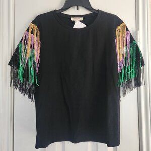 MARDI GRAS Women's Tricolor Fringe Top Size L